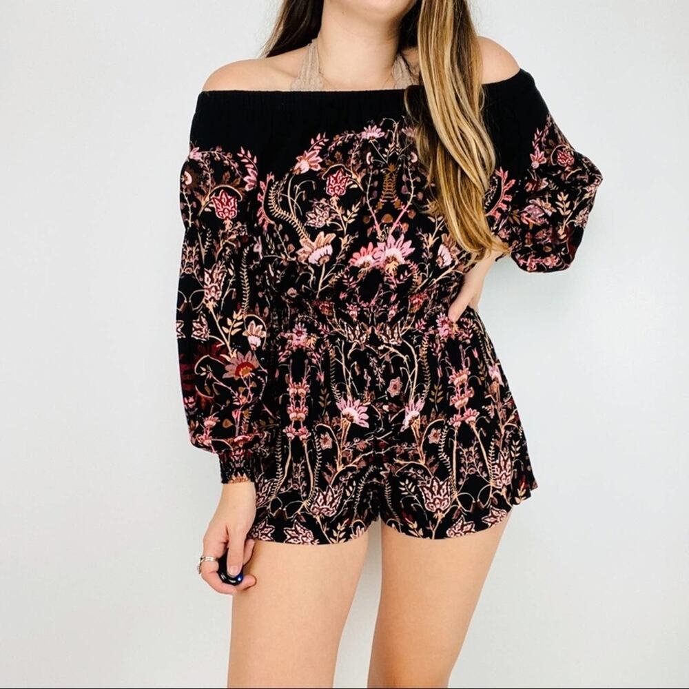 Free People floral off shoulder long sleeve romper